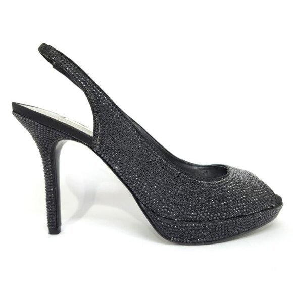 Nina Women's Black Slingback High-Heel W/Rhinestones Size 6, 6.5, 8.5, 9.5 & 11 - Picture 1 of 9